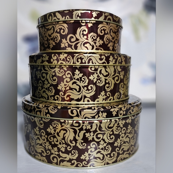 VINTAGE 3PC Set Wine & Champagne Fleur Tins - Picture 2 of 7